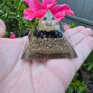 Mini Orgone Brass and Copper Black tourmaline Protection Pyramid