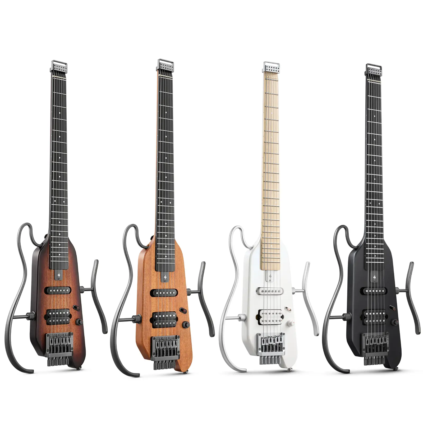 Donner HUSH-X Electric Guitar Kit - 4.4 lbs Lightweight Headless Guitar, Mahogany Solid Body, 3-Way Switch, 50h Battery, Quiet Practice Mode, Active/Passive Mix, Easy-Assemble Stand, Gig Bag, All Accessories, Travel Use, Natural Finish, Christmas Gift, 50