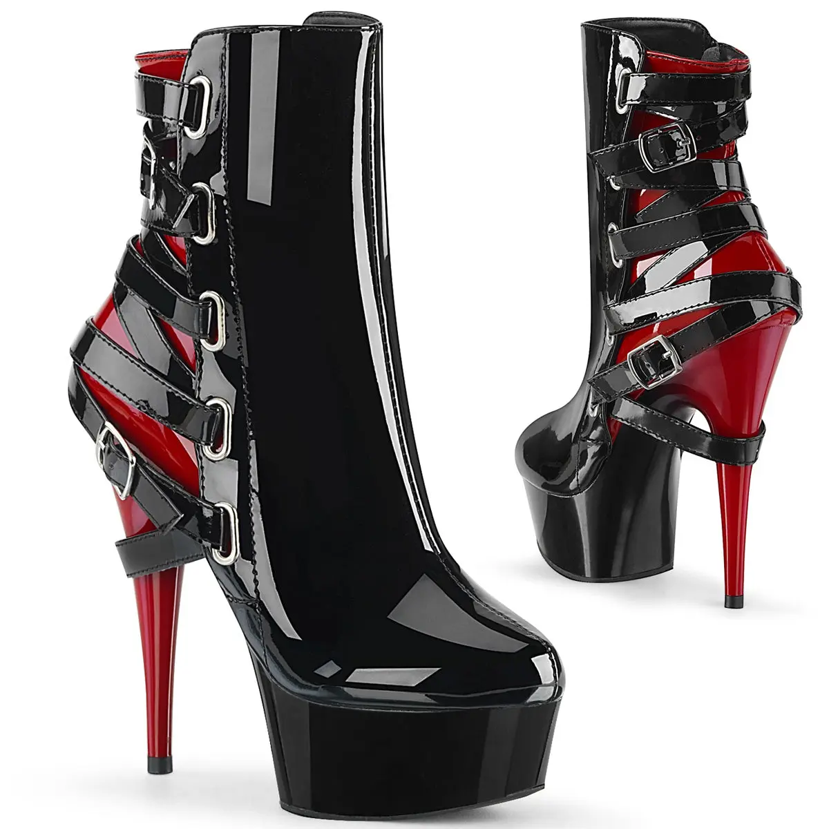 Pleaser Delight-1012 Women's 2-Tone Peep Toe Platform Ankle Boots, 6" Stiletto Heel, Criss-Cross Buckle Straps, Ankle Length Women's Footwear