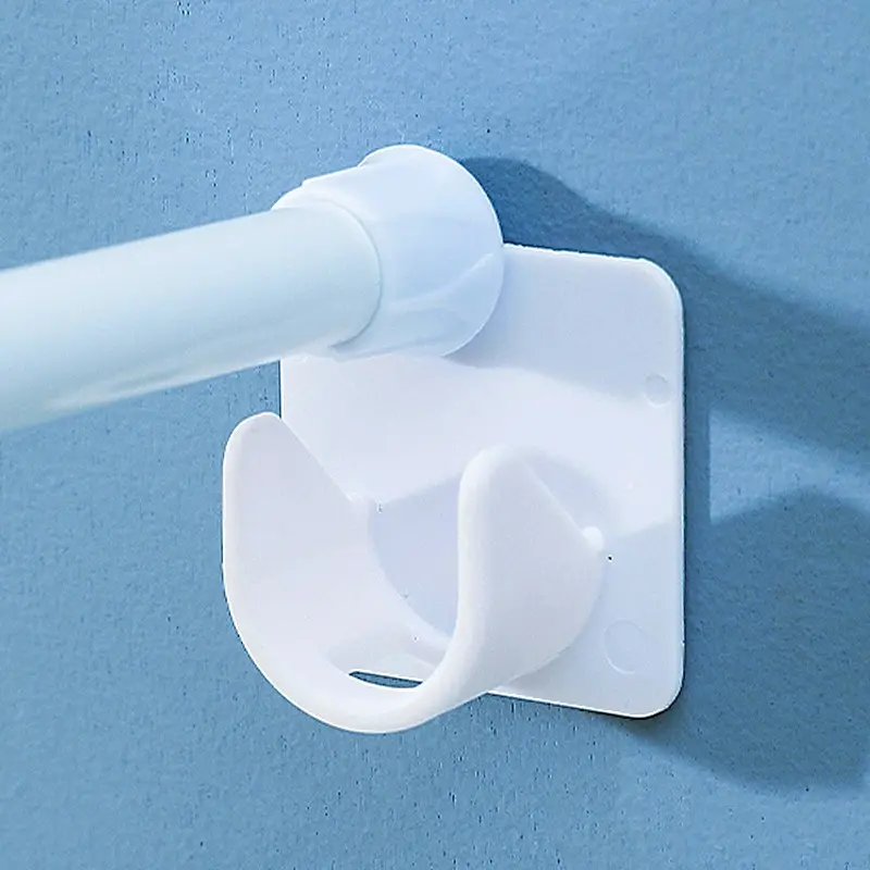 Strong White 4pcs Adhesive Shower Curtain Rod Holders - No-Drill Paste Bracket Clips with Adjustable Telescopic Rod Support - Easy Installation on Wall for Bathroom, Shower Curtain Support, Modern Bathroom Decor, Bathroom Shower Equipment