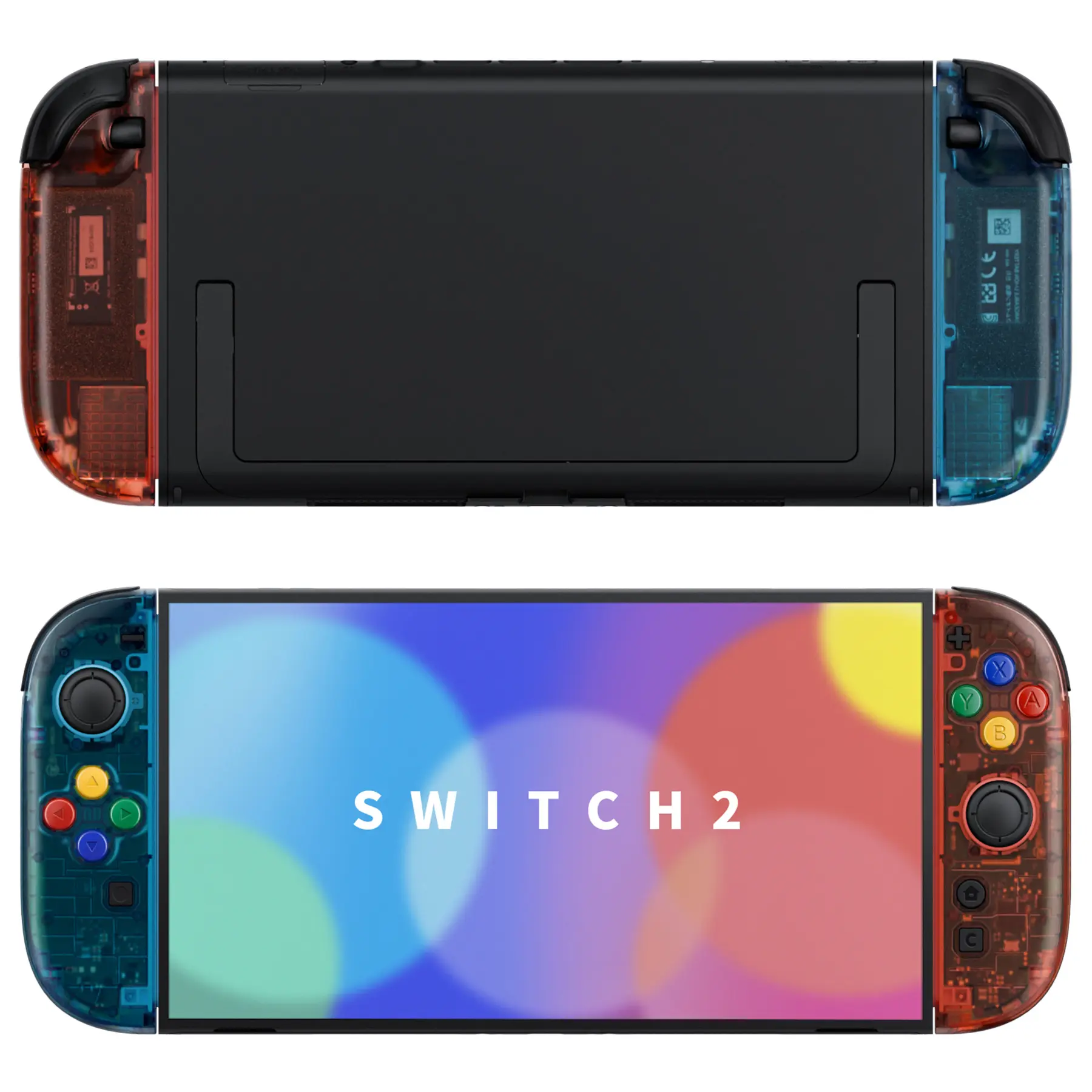 eXtremeRate Replacement Shell Buttons for Joycon 2, Clear Blue & Orange Custom Housing Faceplate Case + Decorative Strips + ABXY Direction Keys Tools for Nintendo Switch 2 Controller - Essence Version