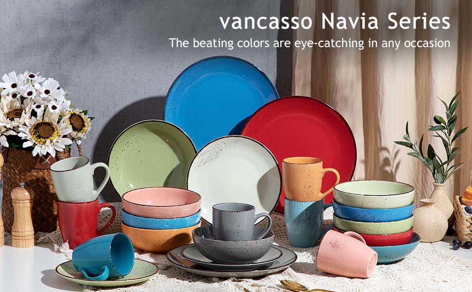 Vancasso Navia 16PC Stoneware Dinner Set for 4 - Speckled Spray Spot Pattern with 4 Dinner Plates, 4 Side Plates, 4 Bowls and 4 Mugs Tableware Vancasso Navia 16PC Stoneware Dinner Set for 4 - Speckled Spray Spot Pattern with 4 Dinner Plates, 4 Side Plates, 4 Bowls and 4 Mugs Tableware