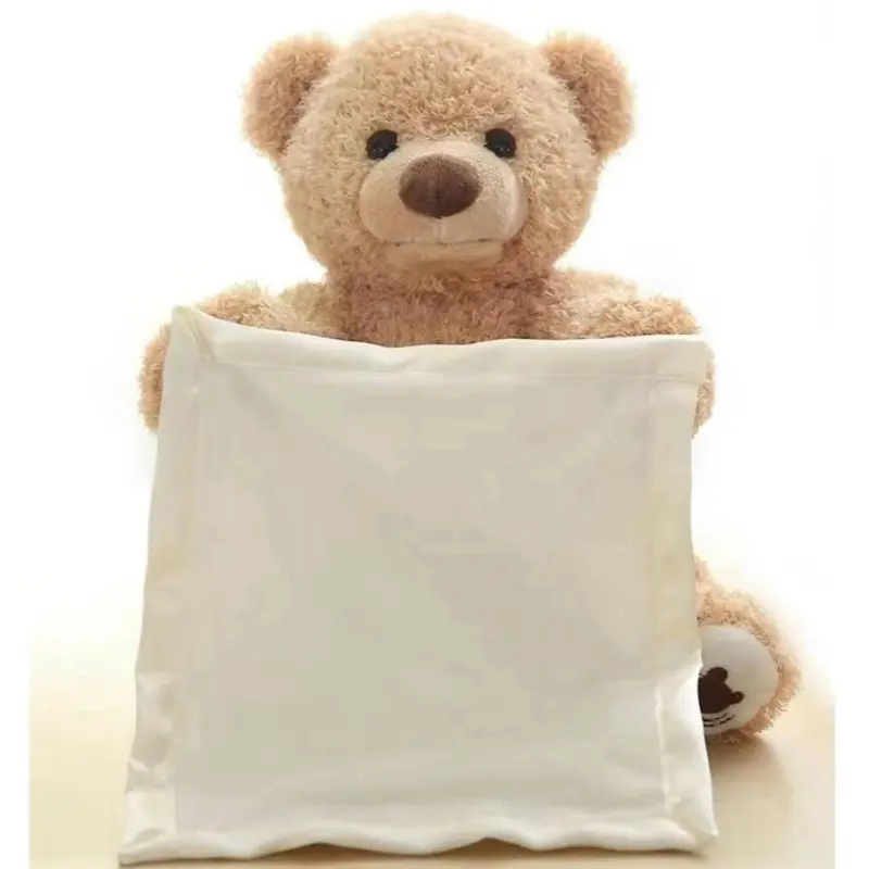 Hopearl Peek A Boo Bear with Security Blanket Interactive Repeats What You Say Plush Teddy Bear Toy Musical Singing Talking Stuffed Animal Adorable Electric Animate Birthday Festival Beige 11''