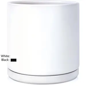 VeriNatural Modern Ceramic Planter with Drainage & Saucer | 10/12 Inch | Black & White