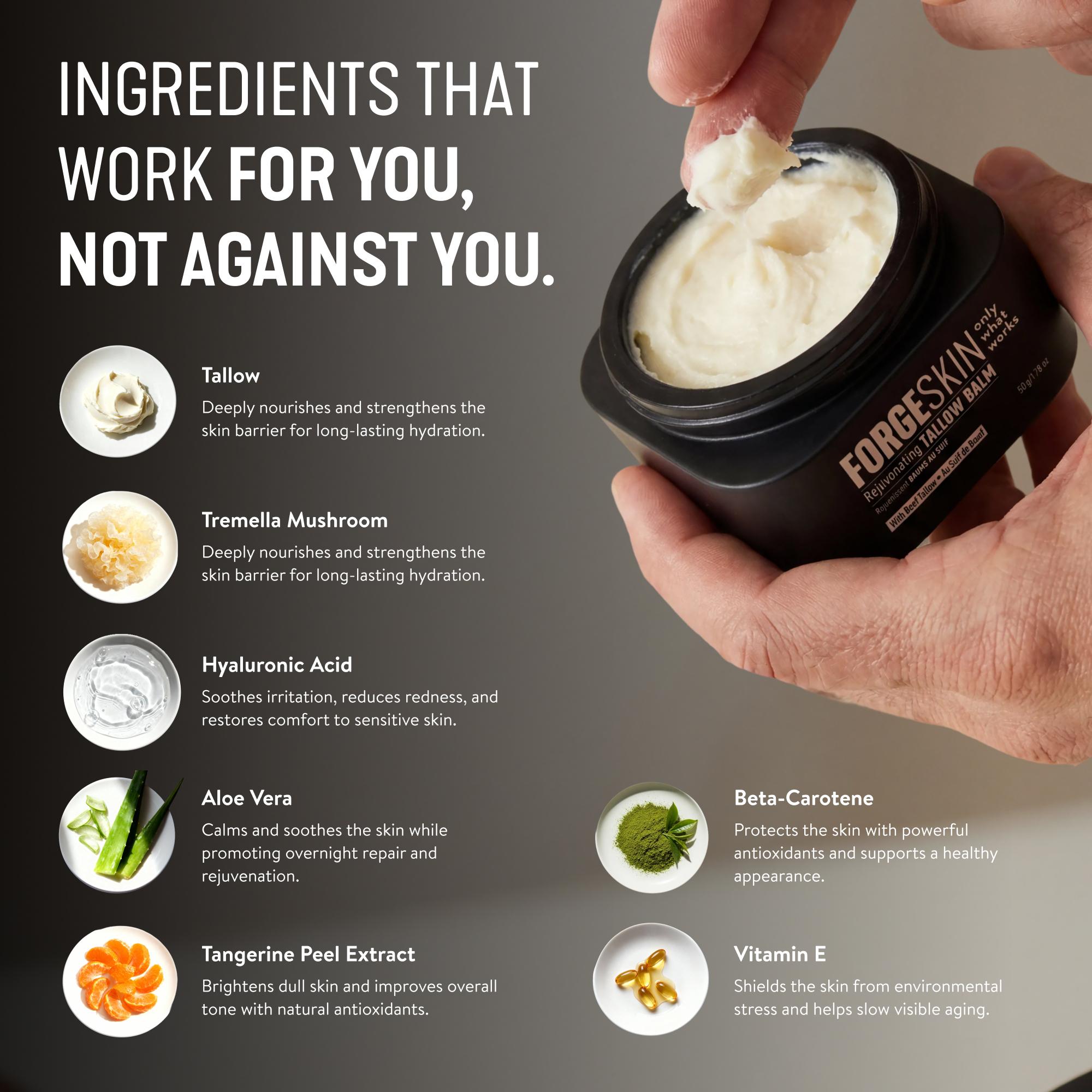 FORGE SKIN Wrinkle Defense & Natural Anti-Aging Beef Tallow Moisturizer for Men - Face Balm Skincare Cream for Dry Rough Skin Tallow-Based Mens Face Lotion for Hydration Firmness Wrinkle Repair & Glow Honey Jojoba Hydrating Smooth Skin Nourishing Moisture