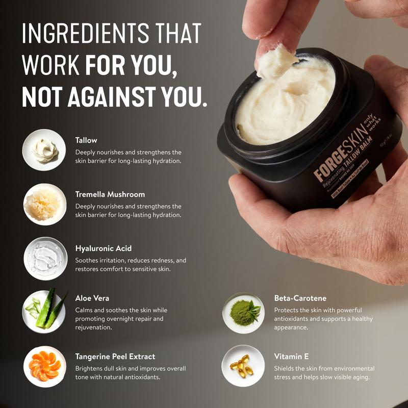FORGE SKIN Wrinkle Defense & Natural Anti-Aging Beef Tallow Moisturizer for Men - Face Balm Skincare Cream for Dry Rough Skin Tallow-Based Mens Face Lotion for Hydration Firmness Wrinkle Repair & Glow Honey Jojoba Hydrating Smooth Skin Nourishing Moisture