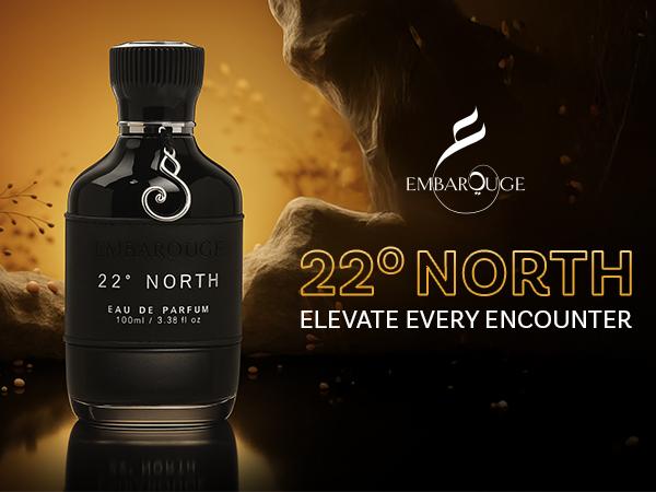 EMBAROUGE 22° North Men's Fragrance | Perfume for Men | Wood Top note | 100 ml pack | 3.4 Fl. Oz. | Wood and Amber fragrance | Gift for Men | Eau de Parfum EDP