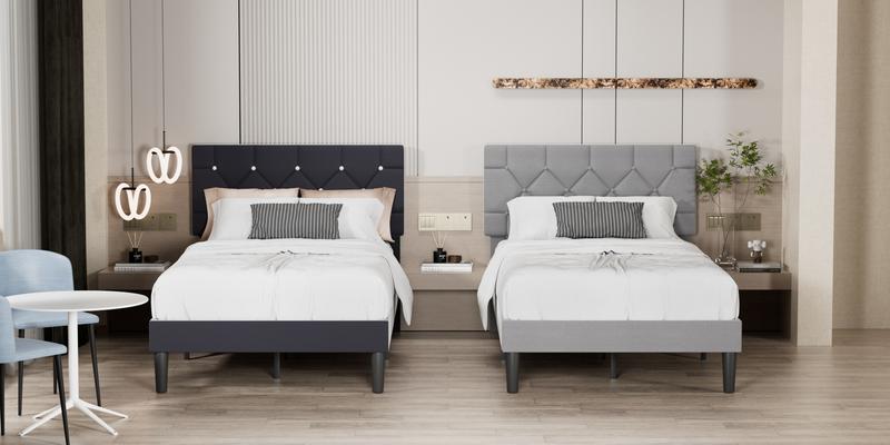 VECELO Twin Full Queen Size Upholstered Bed Frame with Button Tufted Adjustable Diamond Headboard, Wood Slat Support, Modern Design, Easy to Assemble VECELO Twin Full Queen Size Upholstered Bed Frame with Button Tufted Adjustable Diamond Headboard, Wood Slat Support, Modern Design, Easy to Assemble