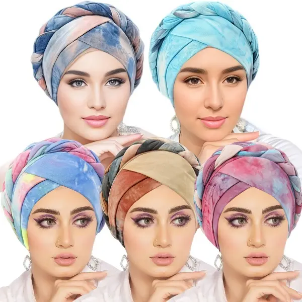 5-Pack Tie-Dye Knotted Hair Scarves for Women, Elastic Braided Headbands for Everyday Casual Hair Styling, Hair Scarf Styling