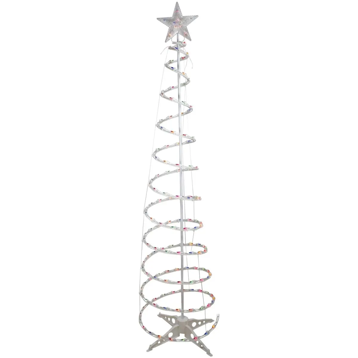 212 MAIN 6 ft. Pre-Lit Metal Spiral Christmas Tree - Indoor/Outdoor Festive Decoration, UL Certified, Assorted Color Ornaments, Replaceable Colorful Lights, Star Topper, 60 Hz, 61.2 W, Included Replacement Parts (Bulbs, Spare Fuses), Outdoor Safe, Replace