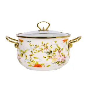 Enamel Soup Pot with Floral Design – Vintage Aesthetic Cookware for Home Cooking, Gas & Induction Stove Safe Mother's Day Gift tiktokshopspringglowup