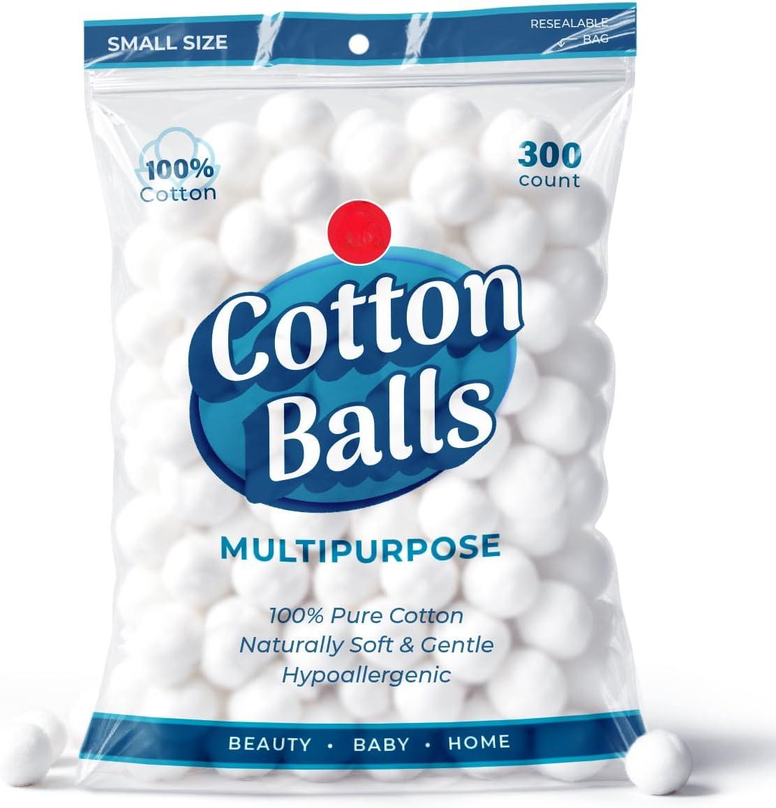 300 Small Cotton Balls for Makeup, Nail Polish Removal, Pet Care, Applying Oil Lotion or Powder, Made from 100% Pure & Natural Cotton, Soft and Absorbent for Household Needs (300 Count) White