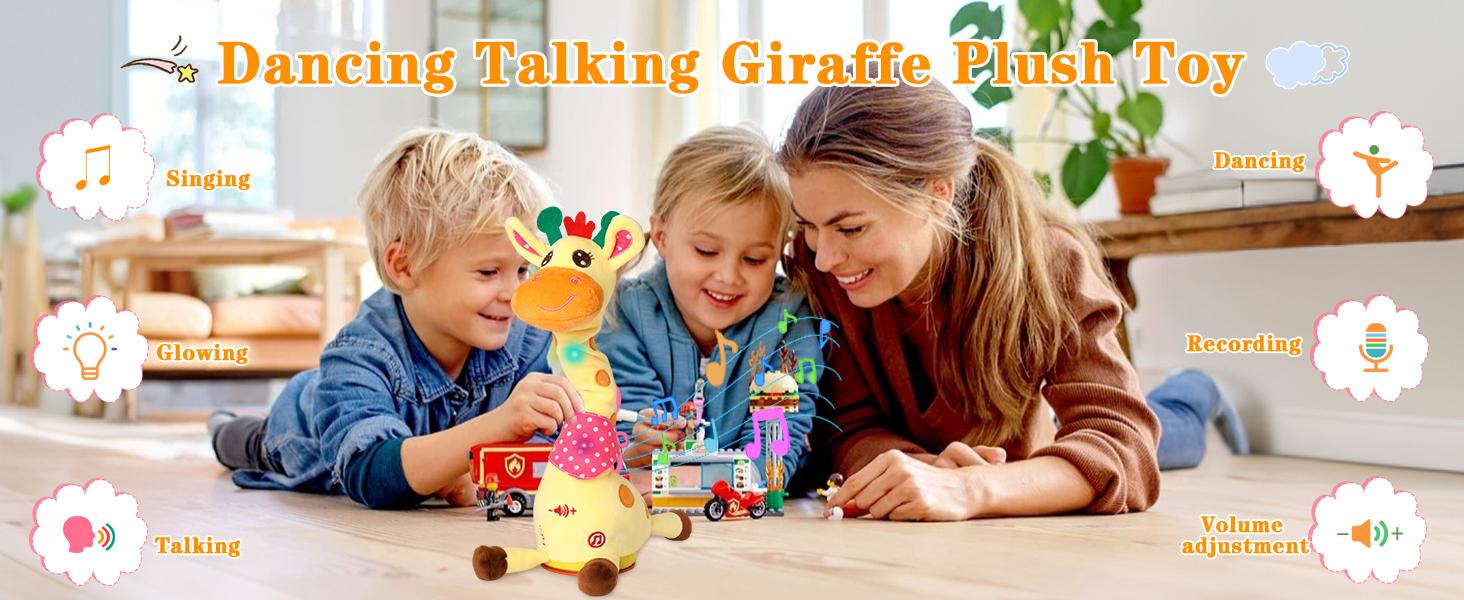 Dancing Talking Giraffe Toy for Baby Girl & Boy, Interactive Stuffed Animal Baby Toy Repeating What You Say, Glowing Musical Giraffe Gifts for Toddlers 1-3 Years Old, for Kids (Giraffe)