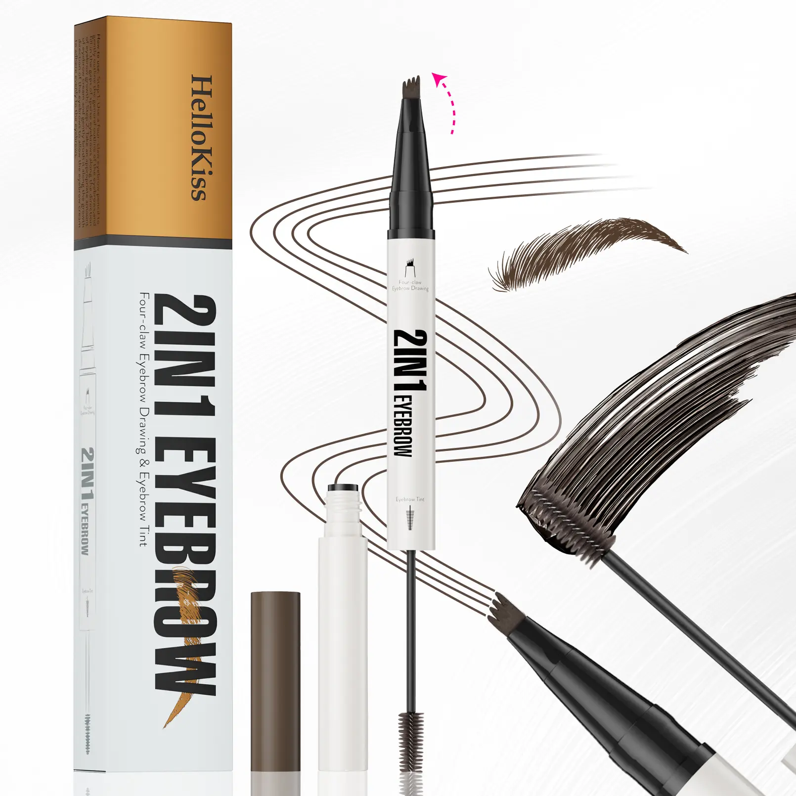 4D Eyebrow Marker - 2-in-1 Eyebrow Pen & Brow Pencil Tint with Fine Tip Applicator for Fluffy Natural Hair Strokes, Waterproof Long-Wear Daily Cosmetic Makeup Tool for Defined Brows, Long Lasting, Smooth