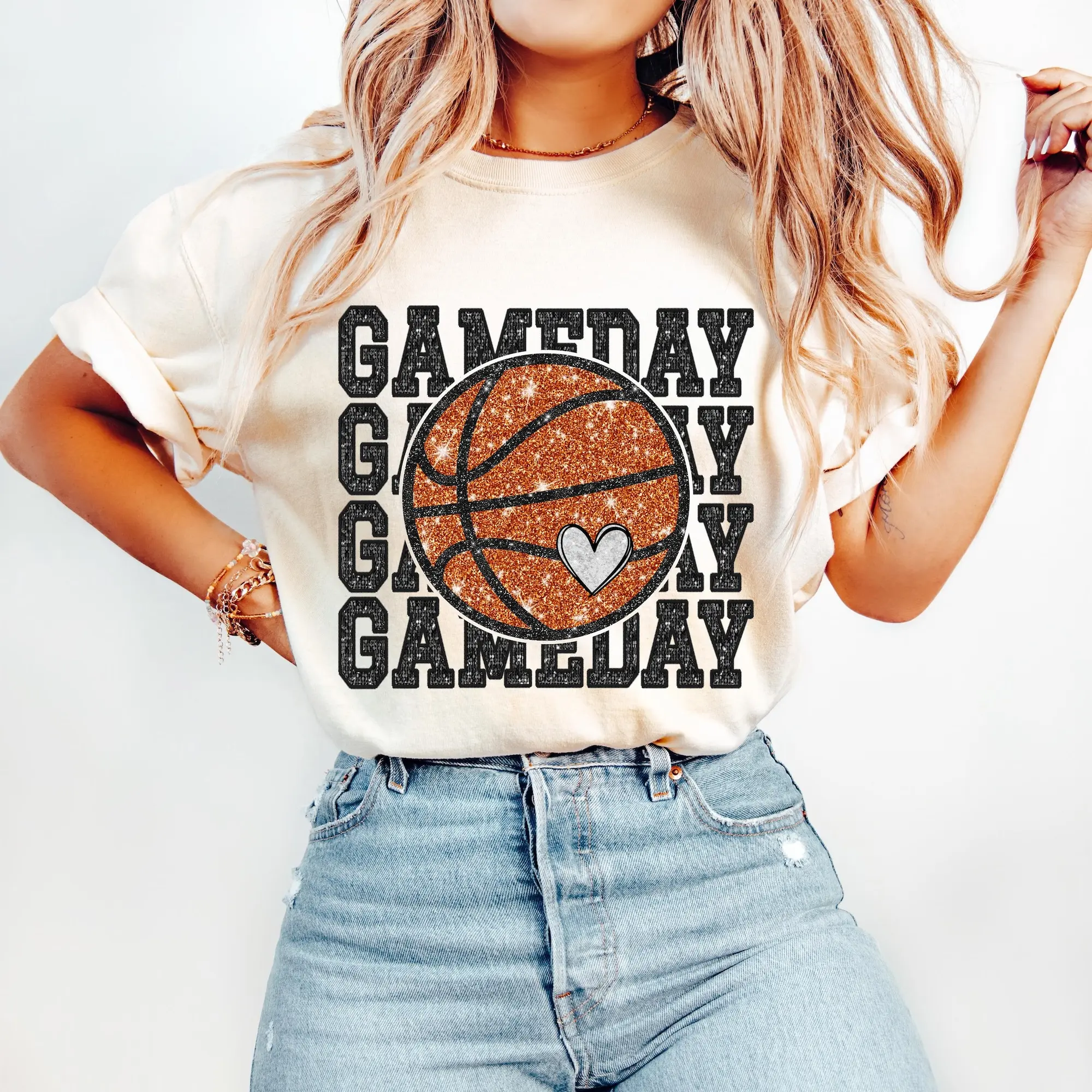 Game Day Basketball T-shirt, Print Basketball T-shirt, Basketball Mama, Basketball Mom Sports T-shirt, Faux Sequin Football Season, Gift For Mom