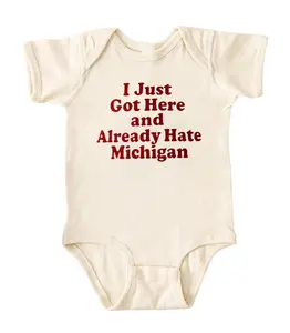 I Just Got Here And Already Hate Michigan Onesie, Funny Quotes Baby Clothing, Cotton Baby Bodysuit, Baby Shower Gifts