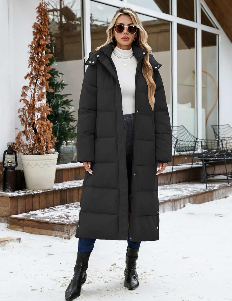UMIPUBO Winter Women's Long Maxi Down Coat Winter Puffer Jacket Warm Padded Outerwear Faux Fur Removable Hood Parka Full-Zip Black Casual