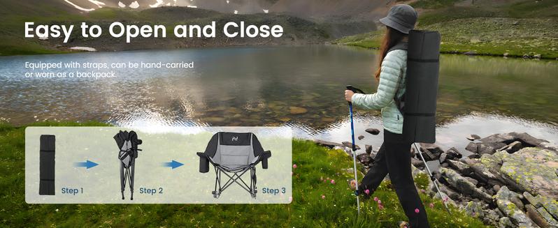 MOPHOTO Rocking Camping Chair,XXL Oversized Folding Fully Padded Outdoor Lawn Chair with Side Pocket,Portable Recliner for Patio, Backyard, Supports 400 lbs