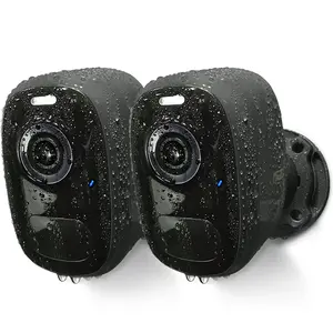 Magnetic Security Cameras Wireless Outdoor - Home Battery Powered WiFi Camera 2K Video/Color Night Vision/AI Motion Detection Siren Alarm and Spotlight 2-Way Audio Waterproof SD/Cloud (Black(2pcs))