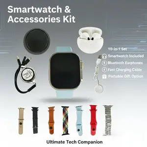 10-in-1 All-in-One Smart Watch Bundle | for iPhone & Android | Built-in Bluetooth Earbuds, Portable Speaker, Fast Charging Kit & Multi Bands | Portable Wearable Gift Set for Men Women