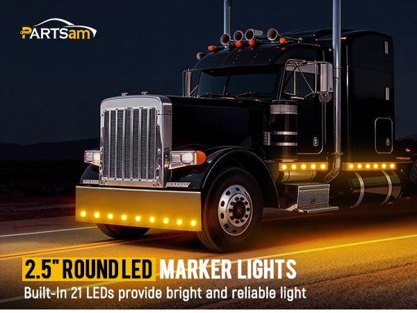 Partsam 2.5 inch Round Hemisphere Amber LED Side Marker Lights Clearance Light for Trailer Truck RV Tractor with Grommets and Plugs, Flush Mount