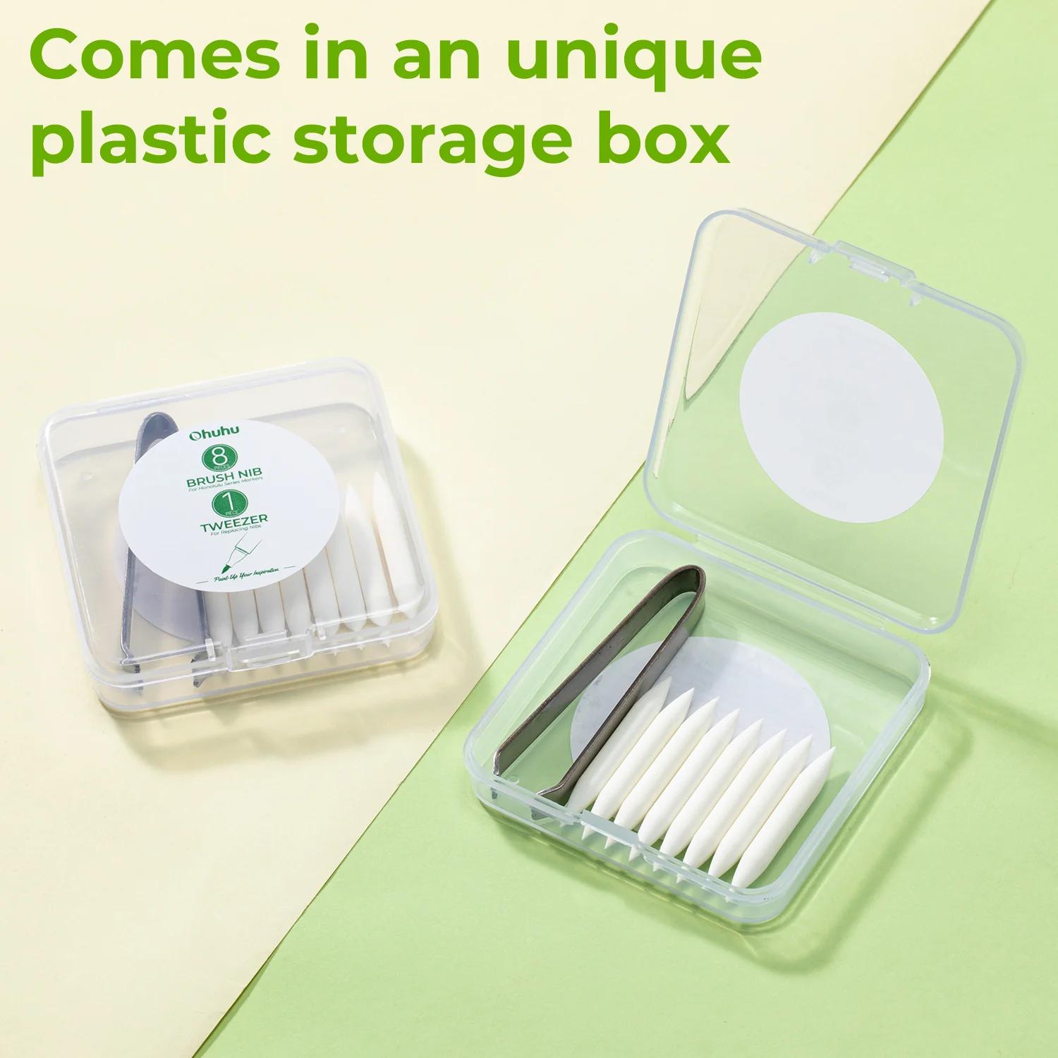 Ohuhu Markers Replacement Super Brush Nibs of Honolulu & Honolulu B Series - Pack of 8 - A Tweezer included - Comes in A Storage Box