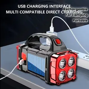 Solar & USB Rechargeable LED Lantern Flashlight, 1800mAh Nickel Battery, Tactical COB Work Light, 4 Modes, Emergency Power Bank Function, Portable For Camping IPX4 Waterproof