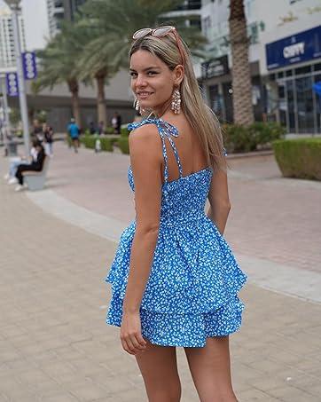 Women's All Over Print Tie Shoulder Rompers, Boho Sleeveless Spaghetti Strap Tie Wide Leg Short Romper, Holiday Vacation Beach Summer Clothes, Ladies Clothes for Daily Wear, Womenswear