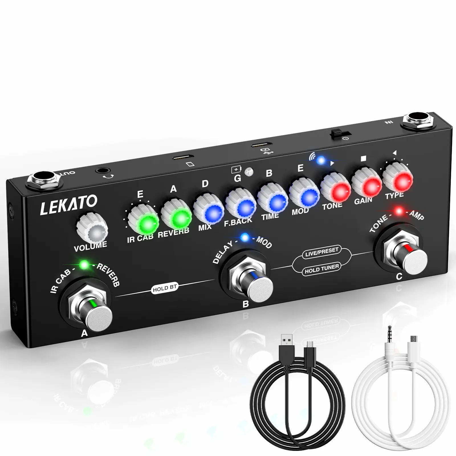LEKATO CUBE BABY Multi Effects Guitar Pedal 9 AMP Models Bluetooth 5.0 IR Loading Portable Rechargeable Electric Guitar Effects Pedal with Delay Reverb Distortion Overdrive Fathersdaygift