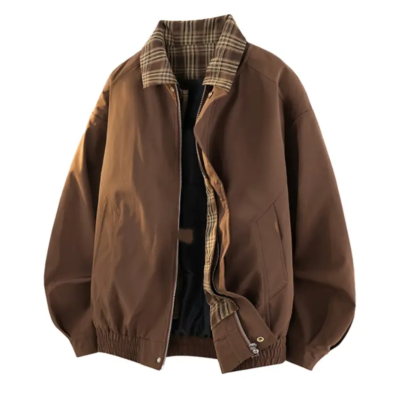 Men's Plaid Collar Canvas Jacket Loose Fit Windproof No Restraint Soft Outerwear Daily Commute Street Dating Autumn Winter Vintage Oversized Casual Coat For Young Guys