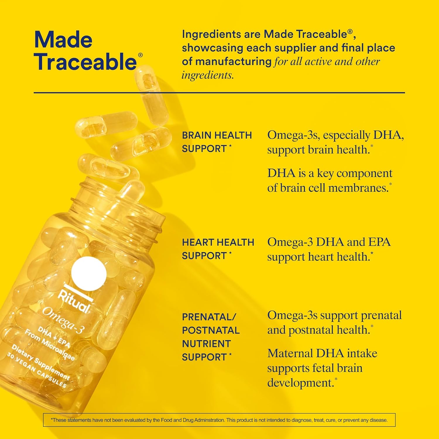 Ritual Omega 3 - Vegan - Science-Backed Dose of DHA & EPA Fatty Acids in 2:1 Ratio, Bioavailable, Brain and Heart Health Support, Minimal Burp-Back, Sustainably Sourced Microalgae, 30 Day Supply Ritual Omega 3 - Vegan - Science-Backed Dose of DHA & EPA Fatty Acids in 2:1 Ratio, Bioavailable, Brain and Heart Health Support, Minimal Burp-Back, Sustainably Sourced Microalgae, 30 Day Supply
