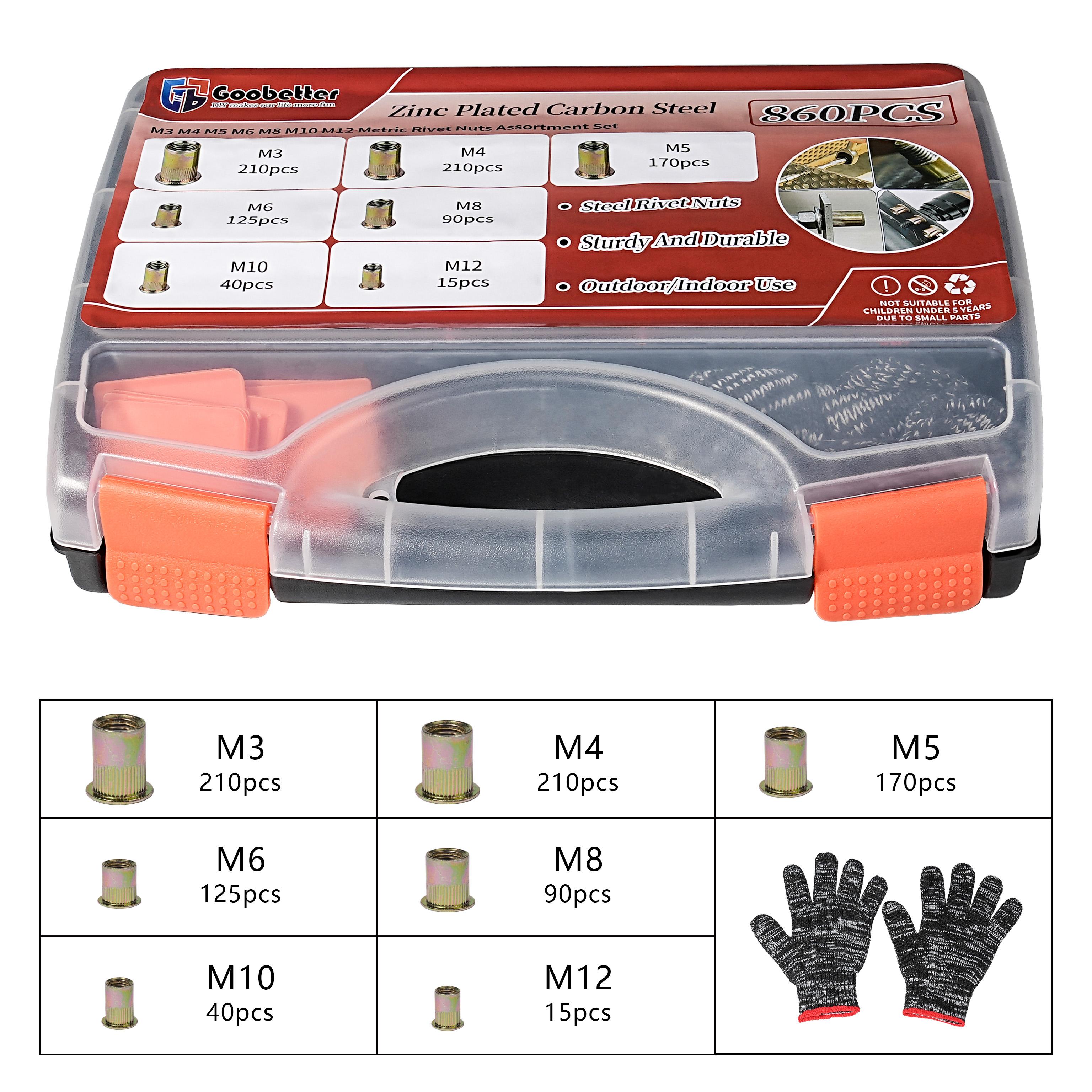 Rivet Nut Tool Kit, 16-Inch Rivnut Tool with 15 Metric & SAE Mandrels and Rivet Nut Gun, 200pcs Rivnut Tool Kit Assortment, Nutsert Tool Kit with Carrying Case