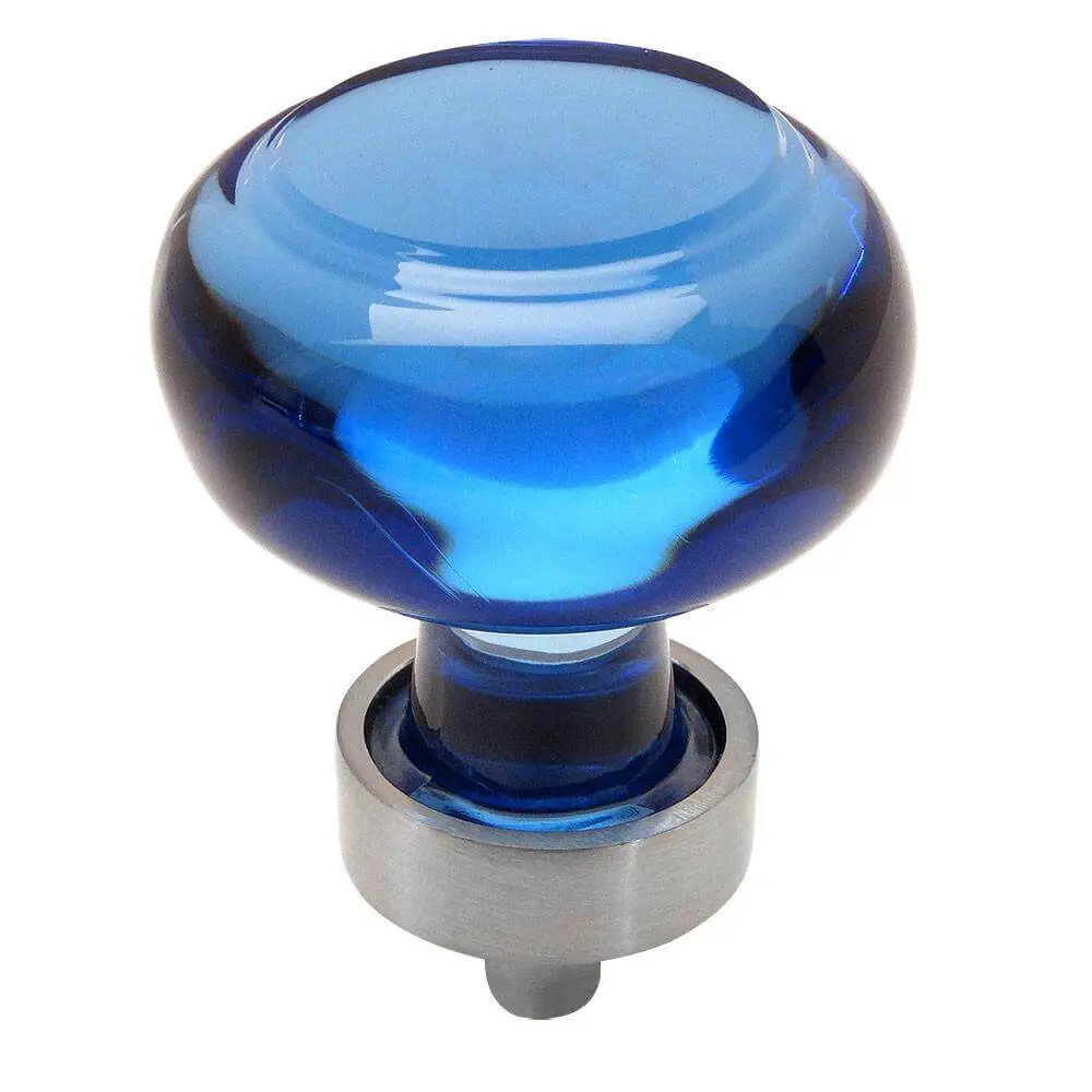 Cosmas 6355SN-BL Satin Nickel & Blue Glass Round Cabinet Knob
