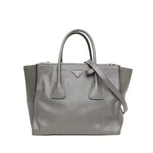 Pre-owned PRADA leather Tote Bags Grey C silver buckle handbag tote bag