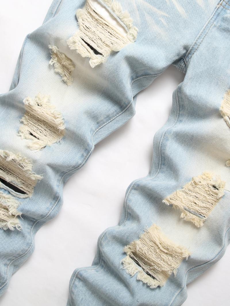 Men's Straight-Leg Ripped Jeans Four Seasons Comfortable Casual Black light blue dark blue gray Slim Fit Vintage Pantalones Para Hombre Washed Denim Pants in Various Colors