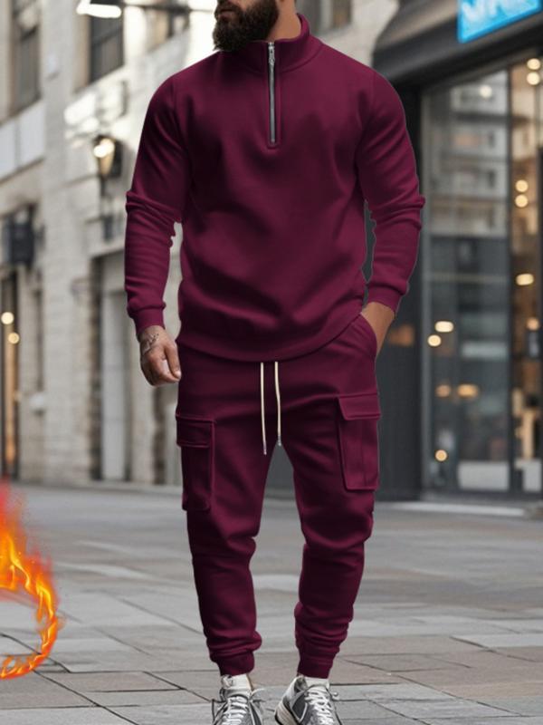 KZZ Men's Casual Fleece Lined Zipper Work Pants Set, Thick Fabric Warm Long Trousers for Fall & Winter, New Arrival Us Style Classic Clothes christmas gifts for him