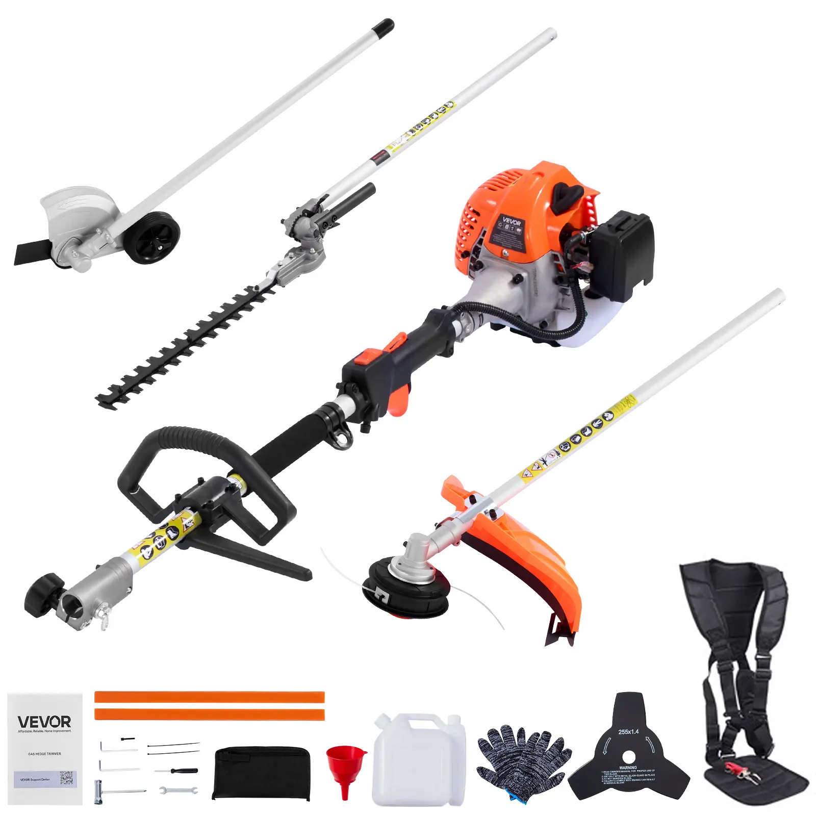 【Summerfinds】VEVOR Gas Hedge Trimmer,2 Cycle Gas Power Handheld Hedge Trimmer4-in-1 26cc Weed Eater with Protective Gear SetIncludes Hedge and String TrimmerEdgerBrush Cutterfor Trimming Shrubs & Bushes