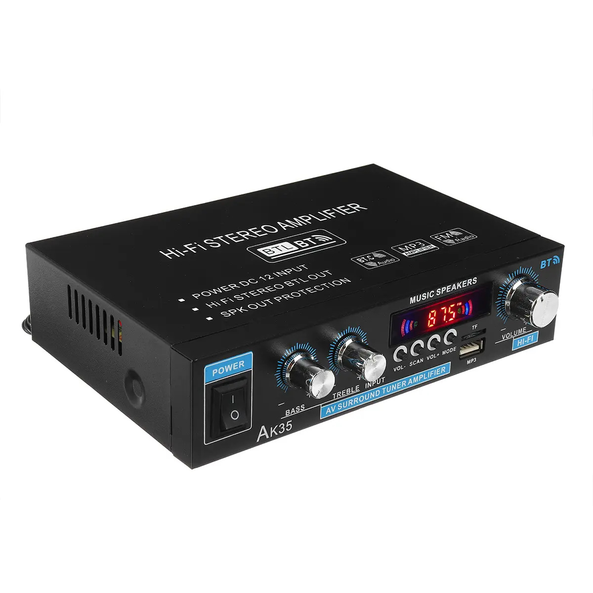30W+30W Digital Hifi Sound Mini Amp, Bluetooth 5.0 Car Sound System Amplifiers with USB, FM Radio, TF Card, Remote Control, 110V US Plug for Home Theater Car Audio, Smart Car Audio Amplifiers
