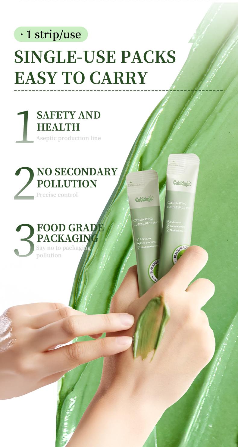 Cubidupi Triple Acid Double Herb Bubble Clay Mask - 3 Acids (Salicylic Acid + Lactobionic Acid + Mandelic Acid) & 2 Herbs (Centella Asiatica + Asiaticoside) Deep Cleansing, Oil Control & Pore Soothing | Bubble Clay Wash-Off Mask | 5g x 20 packs