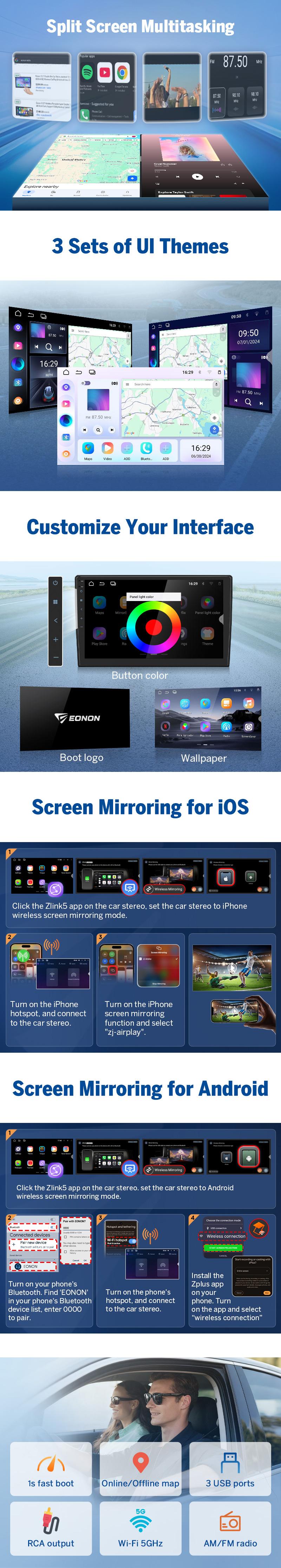 EONON Car Stereo for Dodge Ram 1500 2500 3500 Trucks (2010-2012) Jeep Wrangler Chrysler 300C, Wireless CarPlay & Android Auto Head Unit Touch Screen, 10.1" Android 14 Car Radio, SWC, Bluetooth, GPS Navigation, Backup Camera  - GPX7A