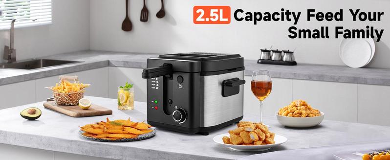 Pukomc Fast-Heating 1.5L/2.5L Electric Deep Fryer – Cool-Touch, Nonstick Basket & Easy Cleaning for Home Cooking