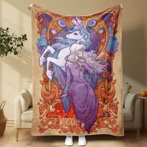1pc The Last Unicorn Fan Art Fleece Blanket, Vintage Illustration Style Soft Cozy Throw for Couch, Nap, Bedroom, Warm Gift for Holiday