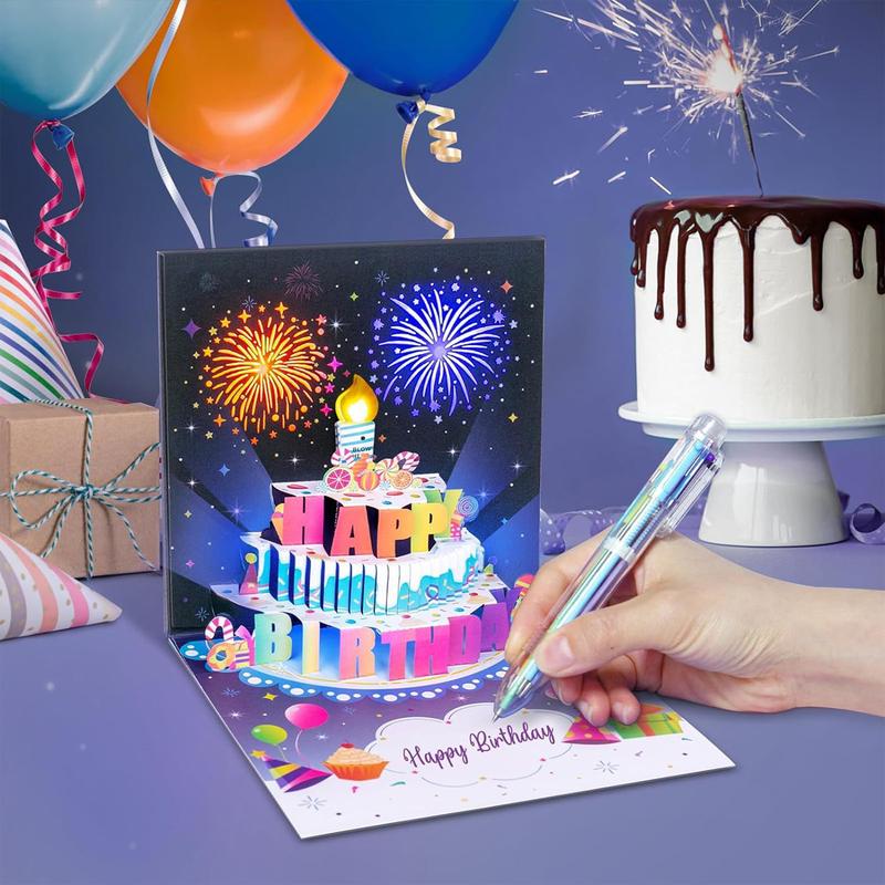 LED Light & Music 3D Pop-Up Birthday Card – Blowable Candle Interactive Greeting for Women, Men, Kids & All Occasions