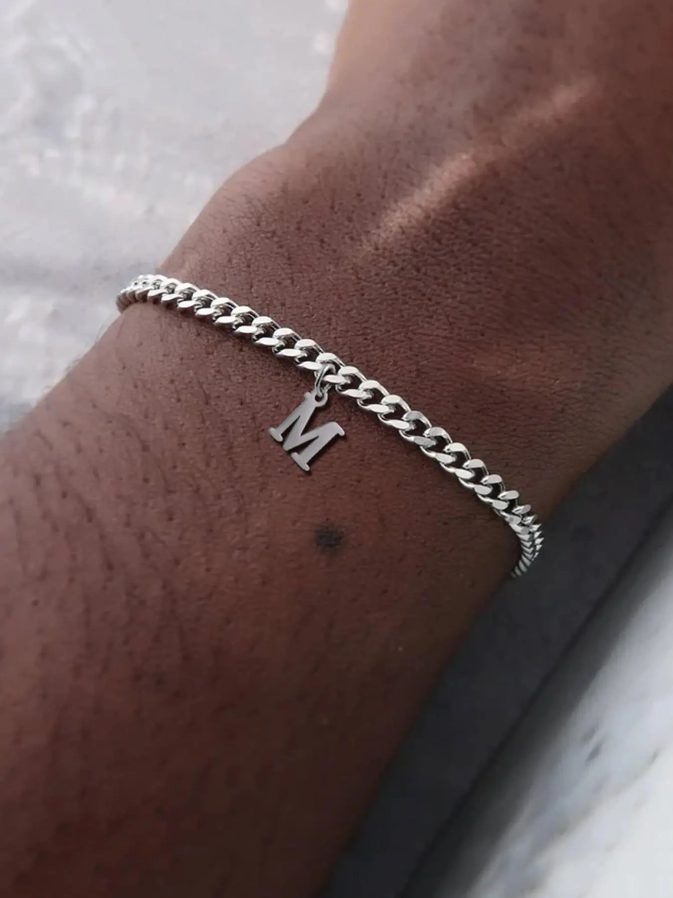 Letter Charm Decor Cuban Chain Bracelet, Pretty Bracelet, Minimalist Stainless Steel Personalized Jewelry for Men, Trendy Versatile Accessory, Cuban Link
