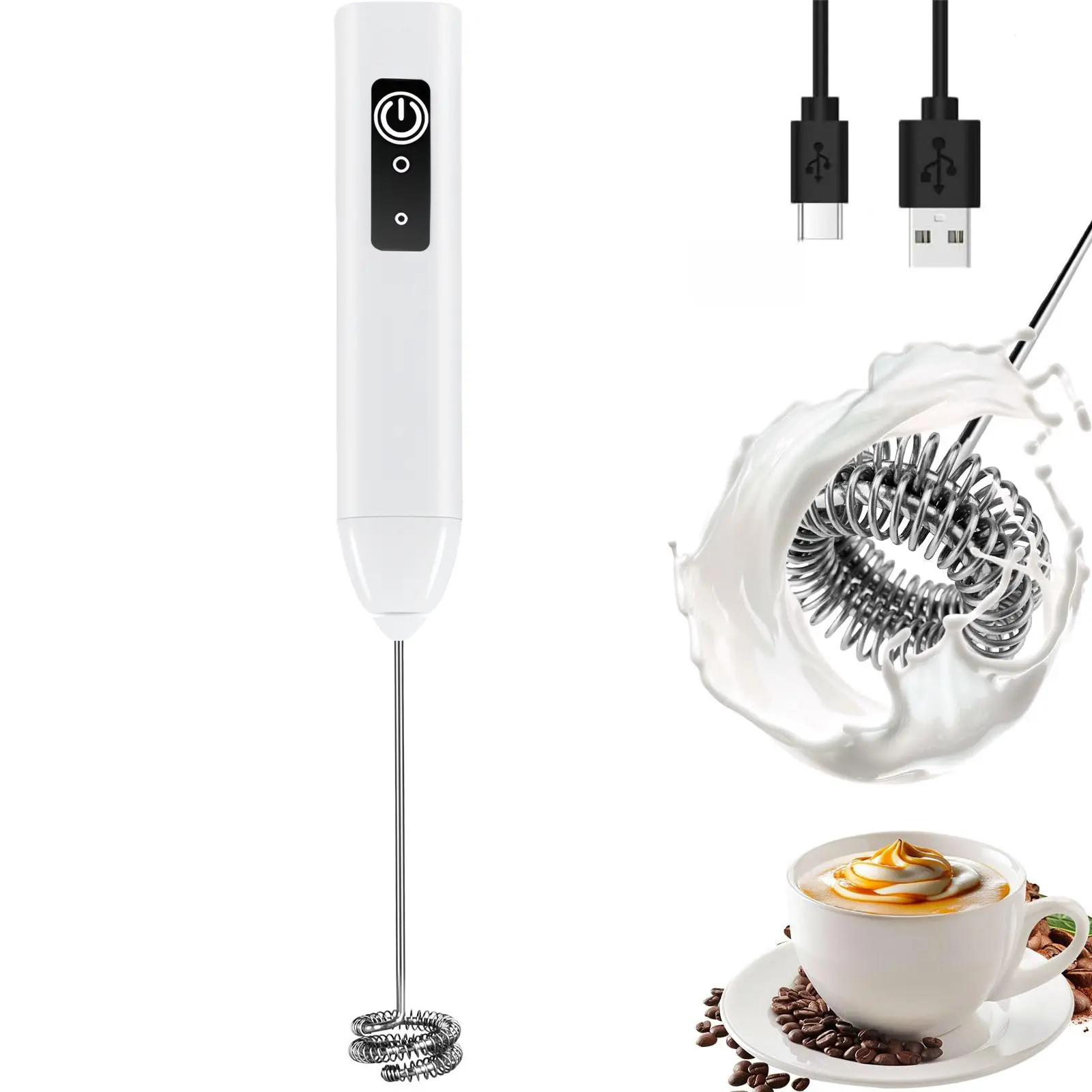 Rechargeable Milk Frother, Handheld Electric Whisk 3-Speed Adjustable Foam Maker Blender for Lattes, Cappuccino, Portable Powerful Easy-to-Clean Coffee & Tea Accessory