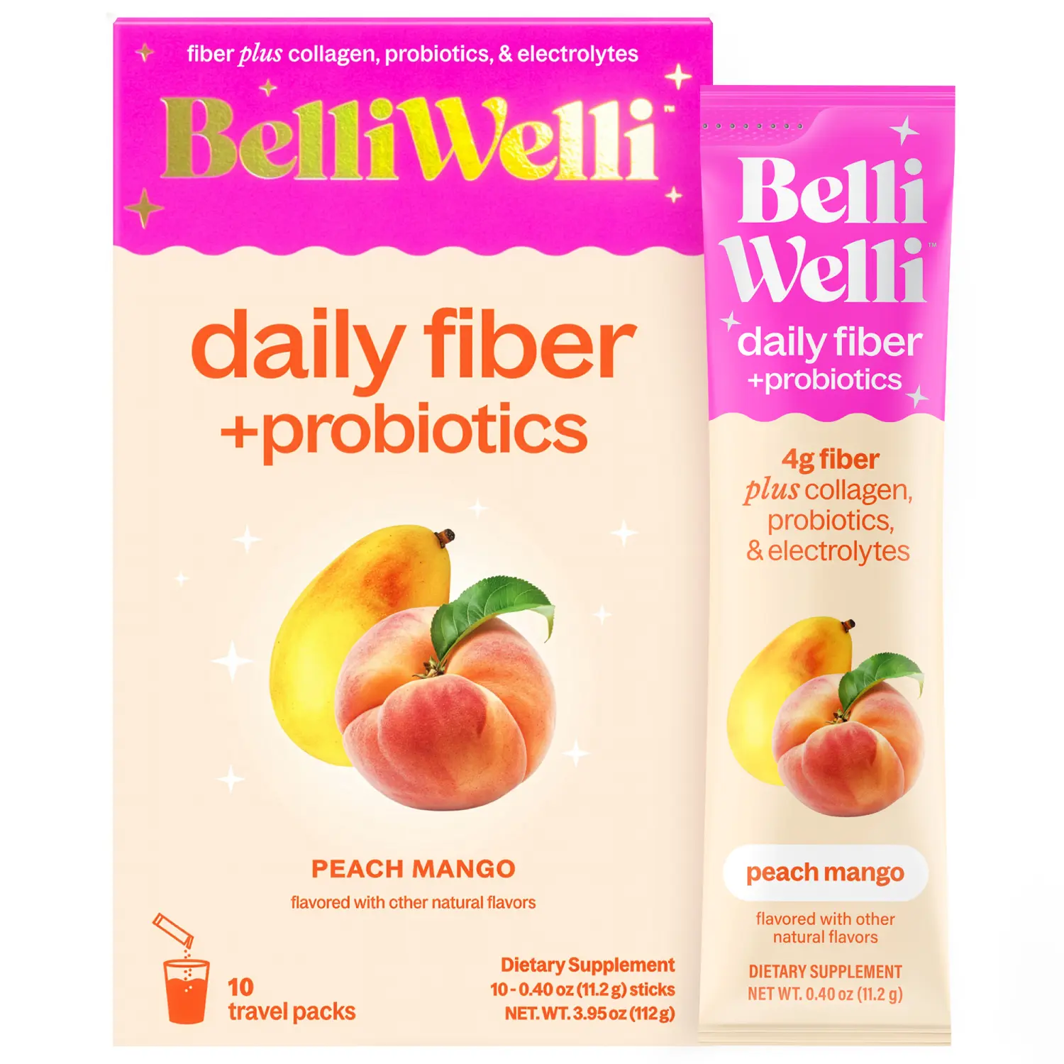 BelliWelli On-The-Go-Packets - 10 count - Peach Mango Daily Fiber Supplement