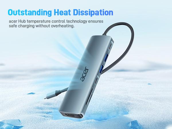 Acer 7-in-1 USB-C Hub Multi-Port Adapter for Laptop 4K HDMI Splitter 2 USB-A 3.1 Type-C PD 100W SD Card Reader Space Grey