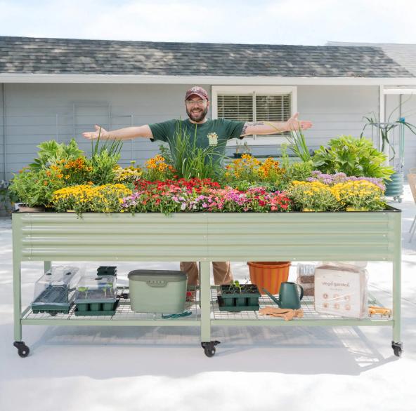 Vego Garden Rolling Elevated Raised Garden Bed V Series with Lockable Wheels & Storage Rack for Patio Porch 700 Lbs Capacity Outdoor Planter Box for Vegetables Flowers Herbs Heavy Duty Olive Green