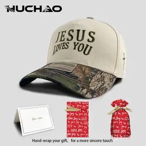 Unisex Jesus Loves You Embroidered Camo Cotton Trucker Hat, Adjustable Outdoor Sun Protection,Breathable Baseball Cap, Perfect for Casual Outfits&Daily Wear, Ideal Gift for Faithful Friends&Family,Retro Freedom Christian Hats for Men Women,flat bill girls