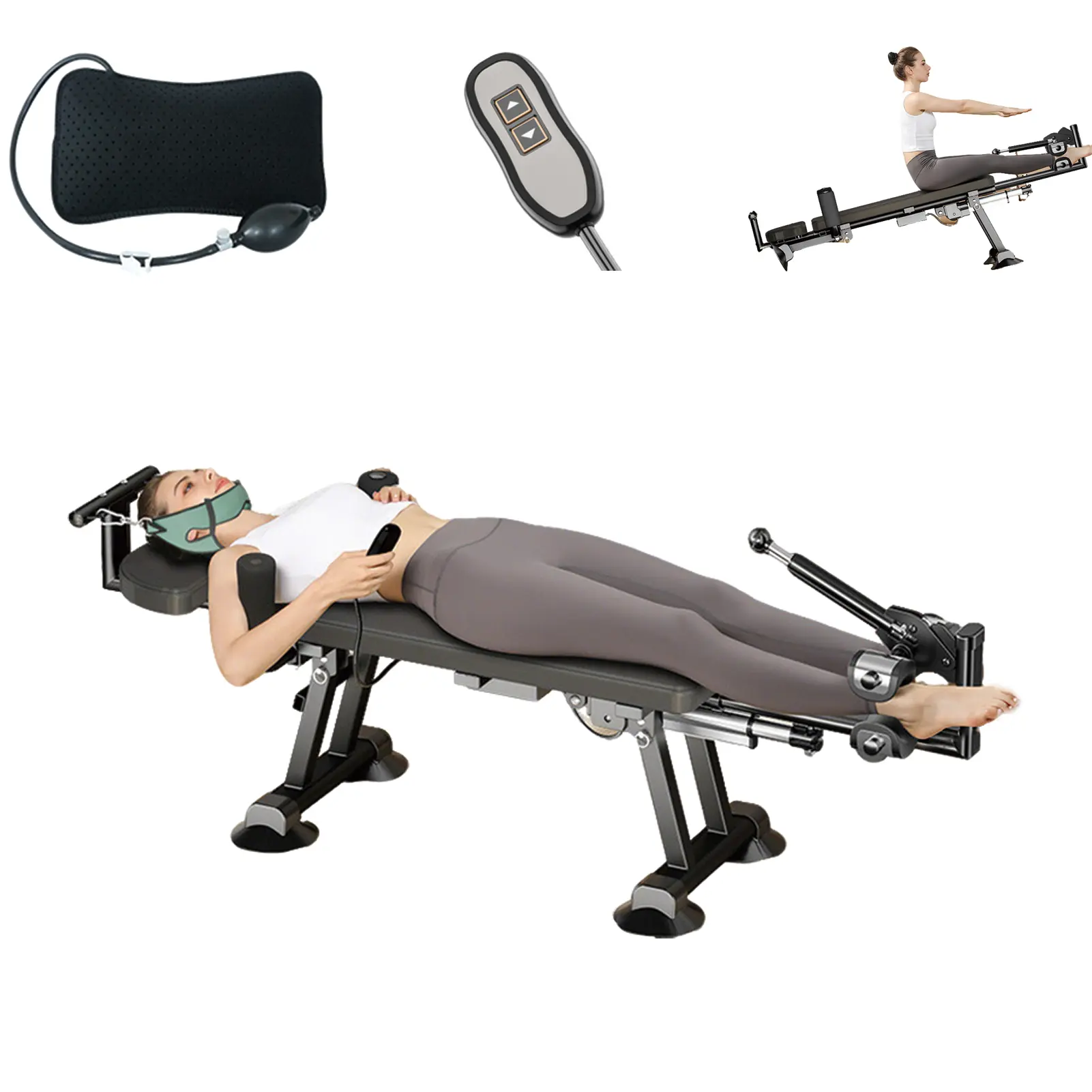 Electric Fitness Full Body Traction Bed, Massage Cervical Traction Table & Lumbar Traction Bed, Stretch Decompression Machine for Tension Relief, Lumbar Stretching